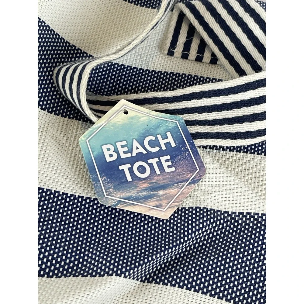 Beach Tote, Mesh, White And Blue Stripes With‎ Handle